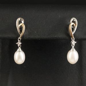 Genuine Pearl & Diamond Earrings 14k Rose Gold Accent 925 Sterling Silver